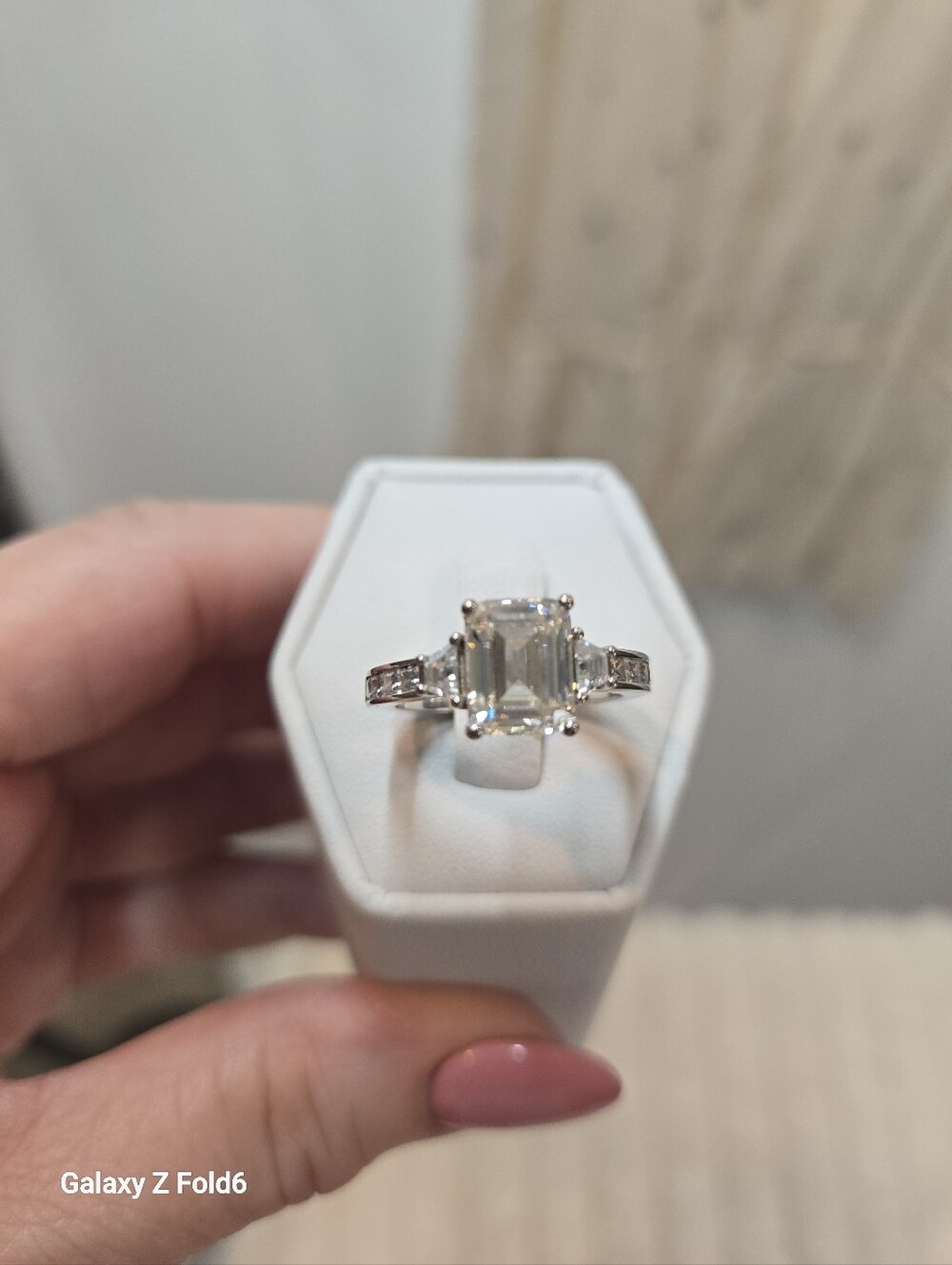 D'Joy 925 Sterling Silver Emerald Cut Moissanite Ring
